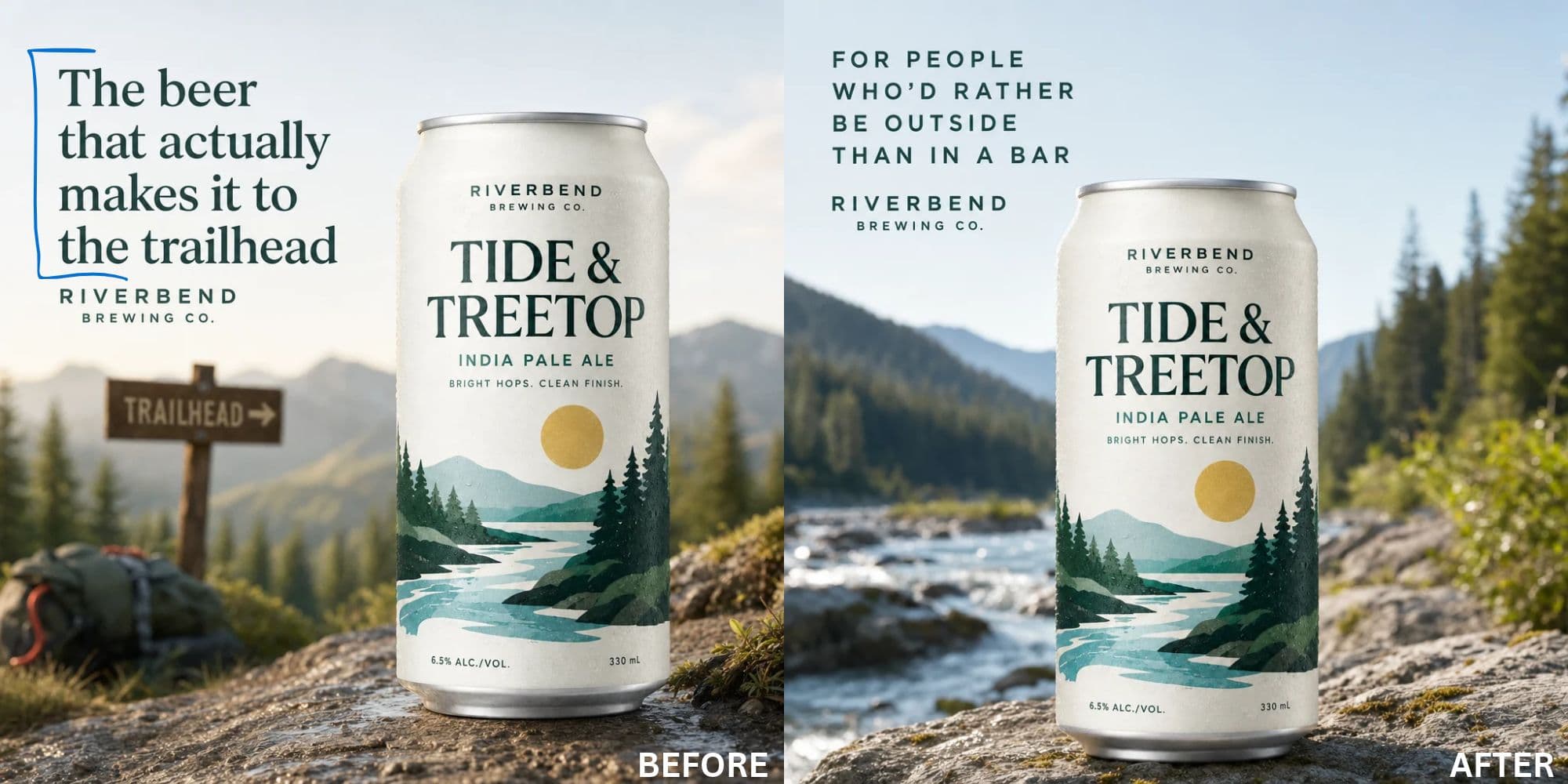 Two generated beer can ads showing inconsistent on-image fonts before the
fix and a consistent typeface
after